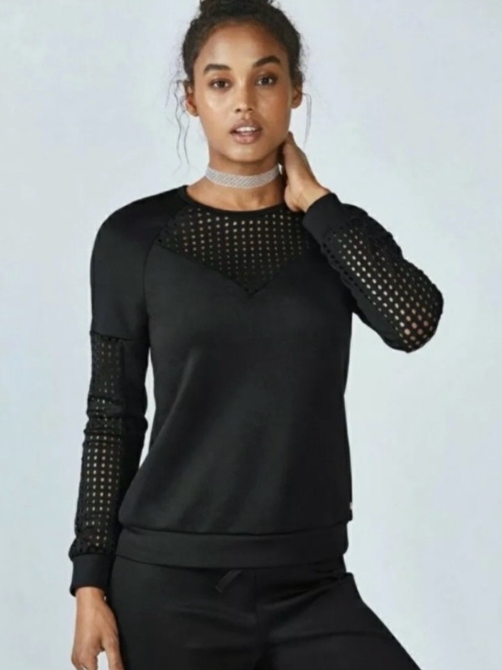 Fabletics Tilly Neoprene Mesh Black Long-sleeved pullover active top